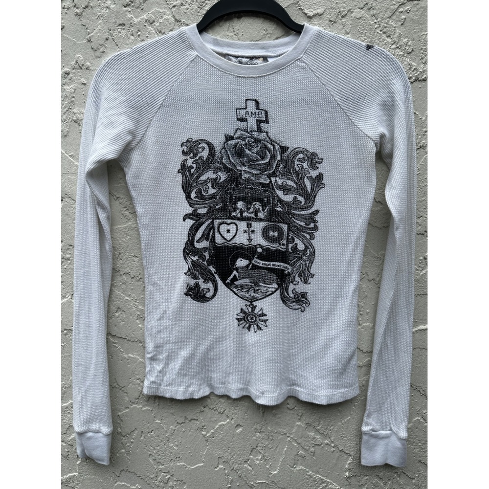 Vintage L.A.M.B. Gwen Stefani White Waffle Knit Thermal Studded Crest Top XS